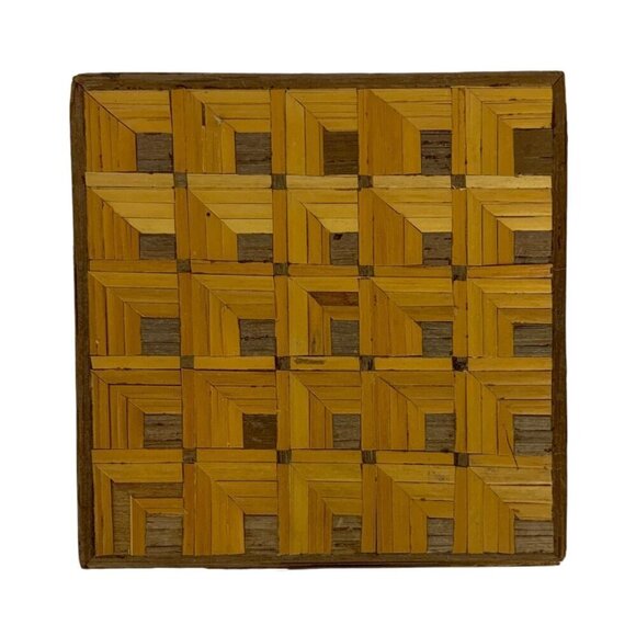 Handmade Straw Trinket Box Square Geometric Decorative Stash Organization - Picture 6 of 10